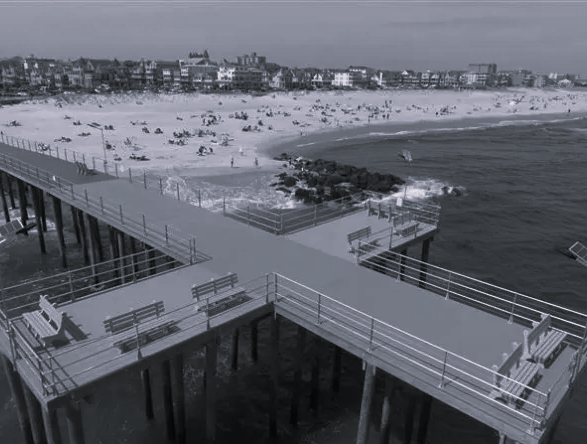 A picture of a cross shaped pier built by a New Jersey town.